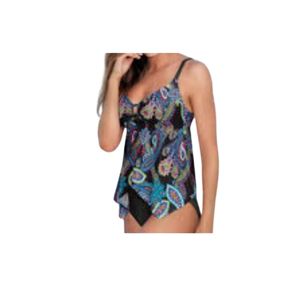 Venus Womens Black & Blue Paisley Flowy Tankini Top and Brief Bottoms Size 14